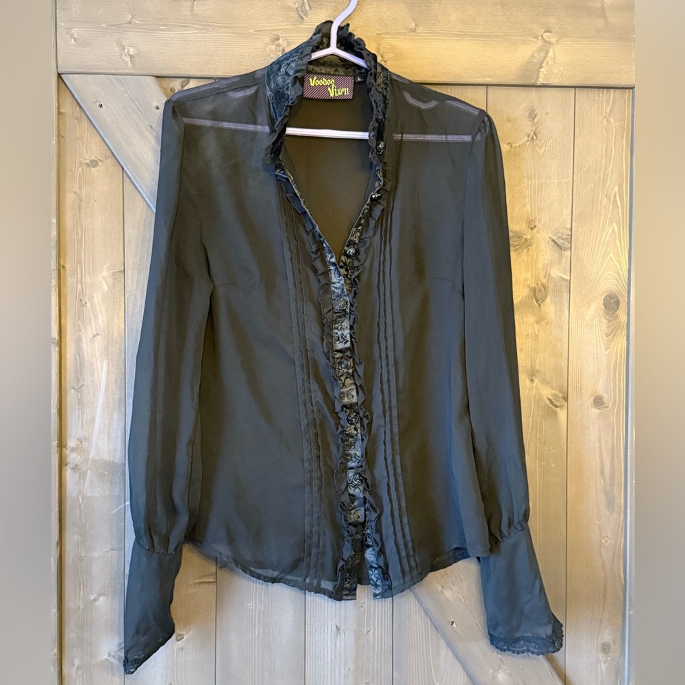 Voodoo Vixen Black Sheer Ruffle Blouse
